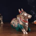 Brass Sitting Nandi Statue | 13" Width | Right Leg Raised | Traditional Stonework | Sacred Hindu Art | Premium Collection | Jaipurio